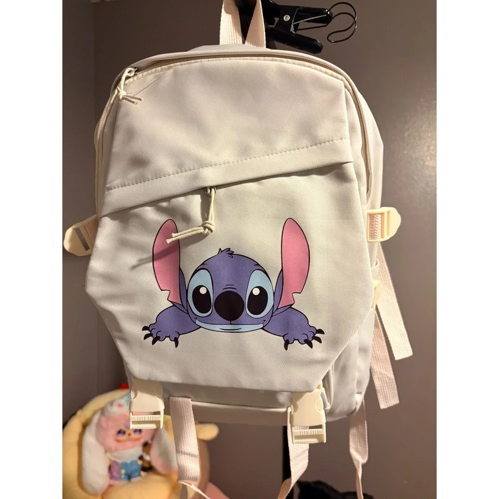 Back to School Backpack! Ivory Color with Stitch on Front Cover Flap with Pocket